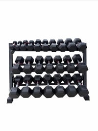 Image 2 of New pair of 5,10,15,20,25,30,35,40,45,50,55,60lb  rubber dumbbells + rack.