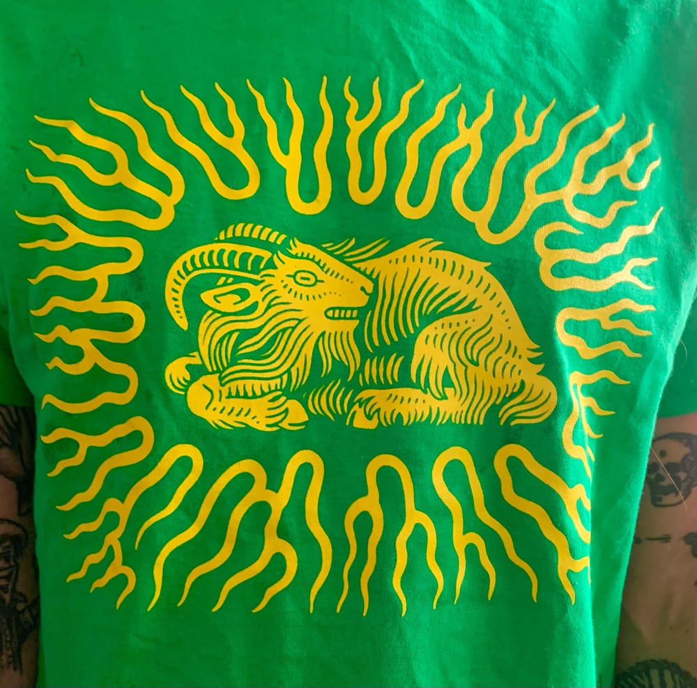 Image of Flaming Goat Yellow on Green