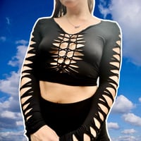 Image 2 of Slit Weave Long Sleeve Crop Top Front and Arms Made To Order