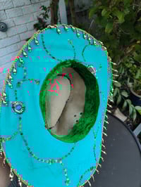 Image 4 of Dolly cowboy hat - recycled sari fabric Dark Green pearls
