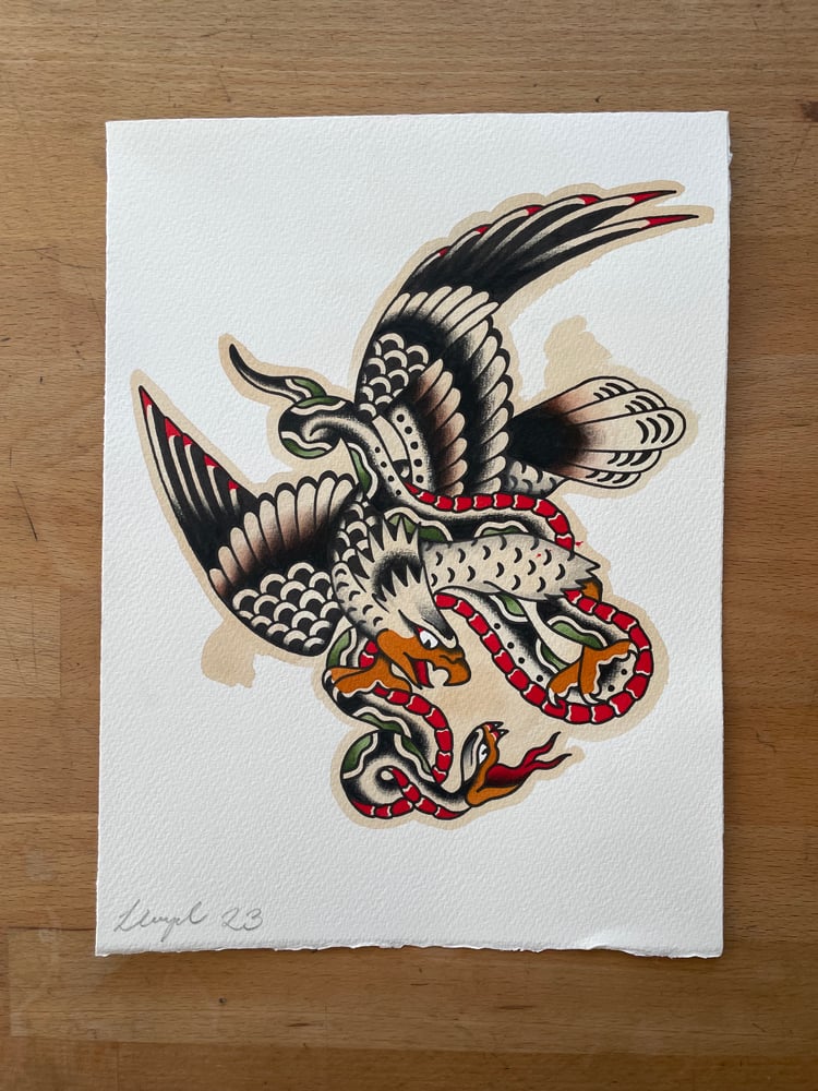 Image of Eagle battle A4 hand painted Original