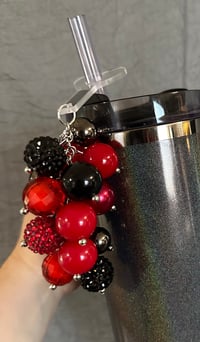 Image 3 of Red & Black Beaded Straw Bauble – Tumbler Straw Charm Accessory