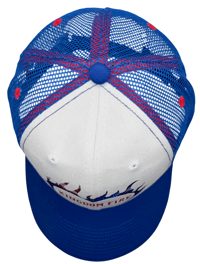 Image 2 of Heavenly Made Apparel Kingdom Fire Mesh Hat - Blue, Red, & White Adjustable 