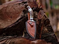 Image 5 of 9" Handmade Damascus Steel Skinner Knife with Elk Antler Handle & Cowhide Leather Sheath