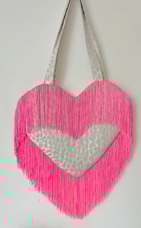 Image 2 of 💖 Silver & Hot Pink Heart Bag – Fringe Statement Piece