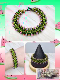 Image 1 of Neon Watermelon Beaded Gridlock Byzantine Bracelet
