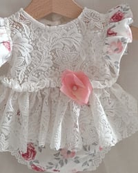 Image 2 of Newborn girls body-dress for photoshoots | Emily | floral pink