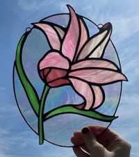Image 3 of Stained Glass Iridescent Pink Lily