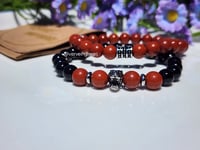 Image 1 of Men Black Onyx | Red Jasper Stacked Bracelets | Stretch Bracelets