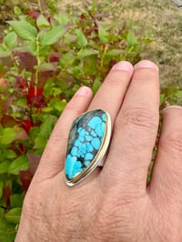 Image 1 of Rare Early Kingman Turquoise 22 Karat Gold and Sterling Silver ring