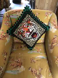Image 12 of Green Velvet Tiger Pom Pom Cushion Cover