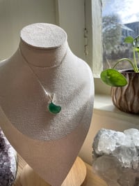 Image 1 of Silver Green Strawberry Quartz Moon Crystal Necklace