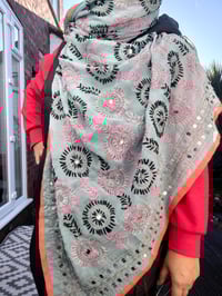 Image 3 of Thassos scarf -Baby Blue with peach trim