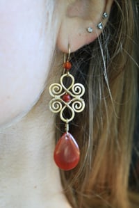Image 2 of Brass + Carnelian Woven Earrings