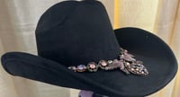 Image 2 of Black Cowboy Hat Pink Crystal Bird & Heart Band