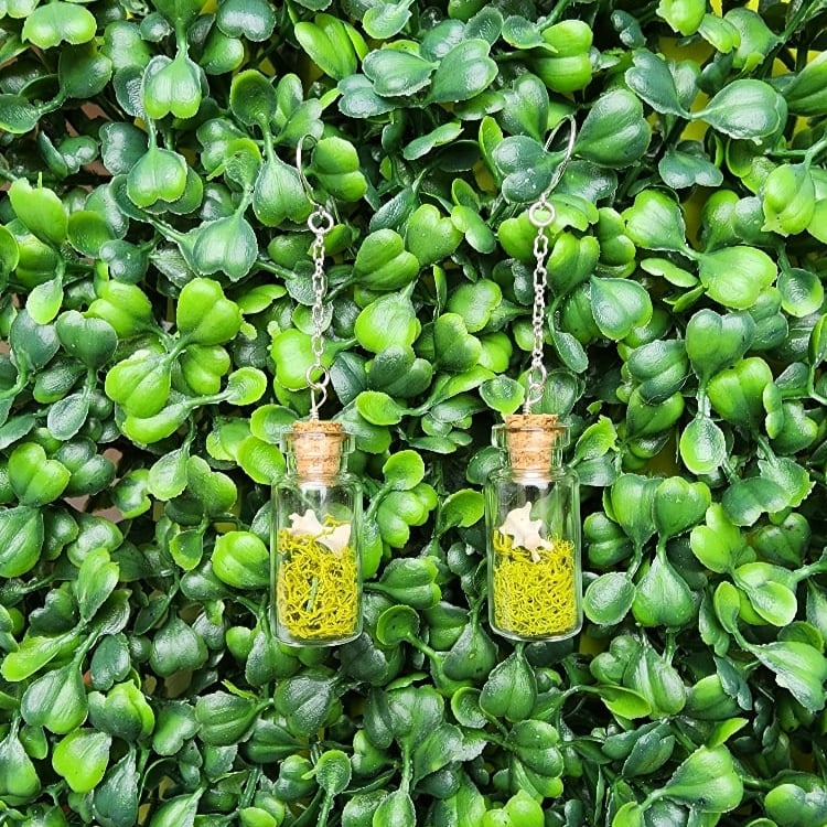 Image of mossy squirrel vertebrae jar earrings