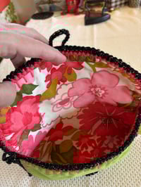 Image 4 of Artisan Crochet Vintage Fabric Green Velvet Floral Clutch Wristlet Purse 