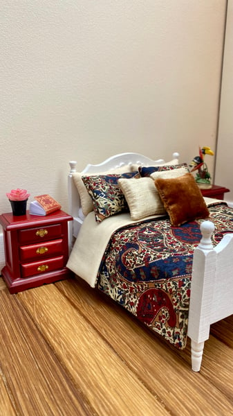 Image of 1:12 Vintage Liberty Print Paisley Boho Miniature Bed Set