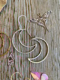 Image 2 of Large Hammered Crescent Moon Earrings