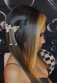 Image 1 of Silver Butterfly Claw Clip with White Roses