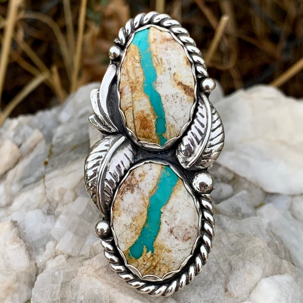 Image of Double Stone Handmade Sterling Silver Stone Mountain Turquoise Ring