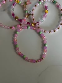 Image 5 of Ibiza Sunset Green & Pink Tumbler Bracelet Stack with Gold Charms