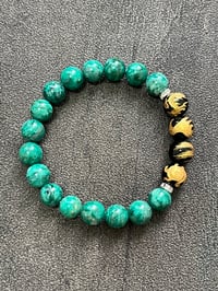 Image 2 of Gold-Carved Four Divine Beasts  x Chrysocolla Bracelet 10mm