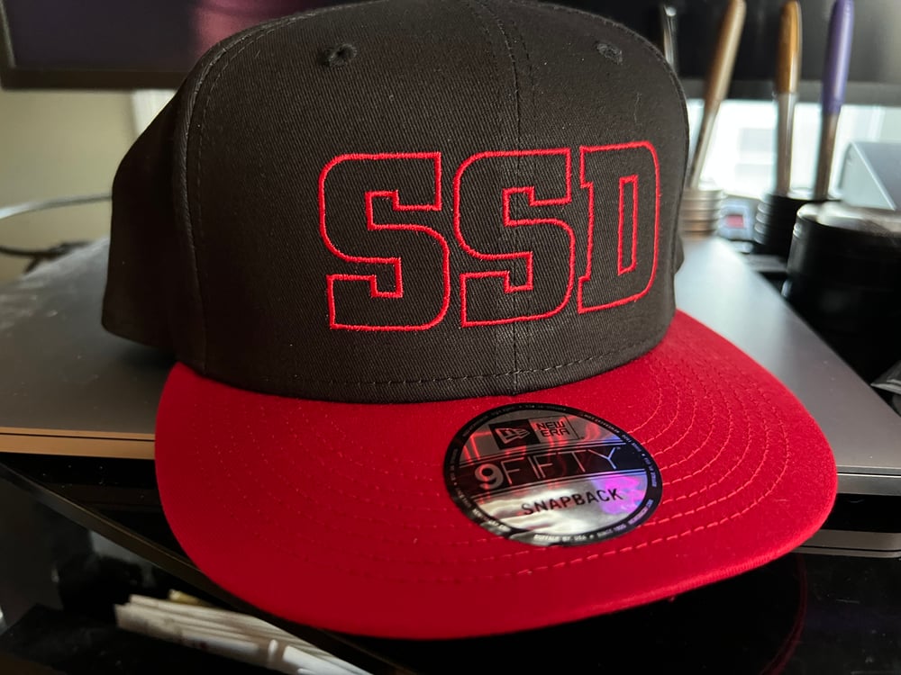 Black & Red New Era Flat Bill SnapBack Red SSD Outline Logo Hat