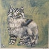 Small square art print-‘Pam’ (fluffy grey cat) 