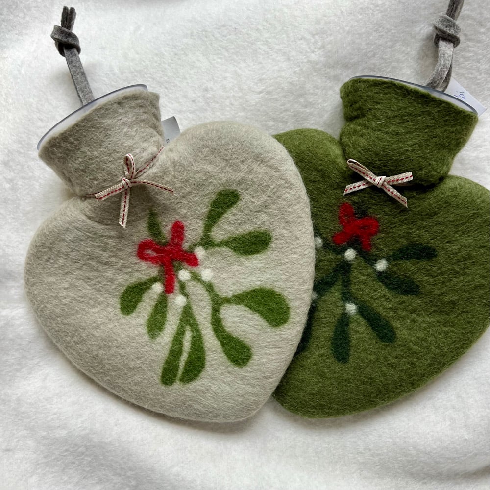 Image of Bouillotte forme Coeur Laine Mérinos : Mistletoe 