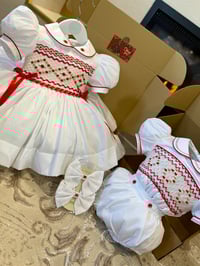 Image 2 of White and red smocked suit 