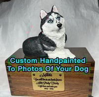 Image 1 of Custom Engraved Handpainted Siberian Husky Urn For Ashes Pet Portrait To Your Photos