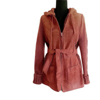 Image 1 of Vintage 1970s Suede Knit Cardigan Hoodie - M/L