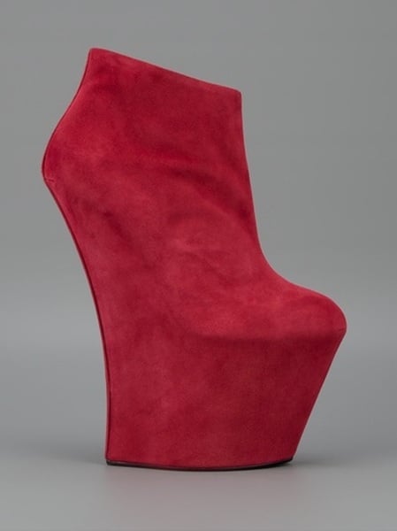 Image of GIUSEPPE ZANOTTI Suede Curved Wedge RED Platform Ankle Boots Size 36 / 6