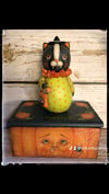 Halloween Folk Art Cat witch on wood container original