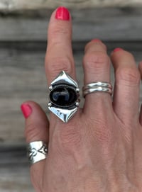 Image 1 of Onyx + Sterling Silver Shark Tooth Ring 