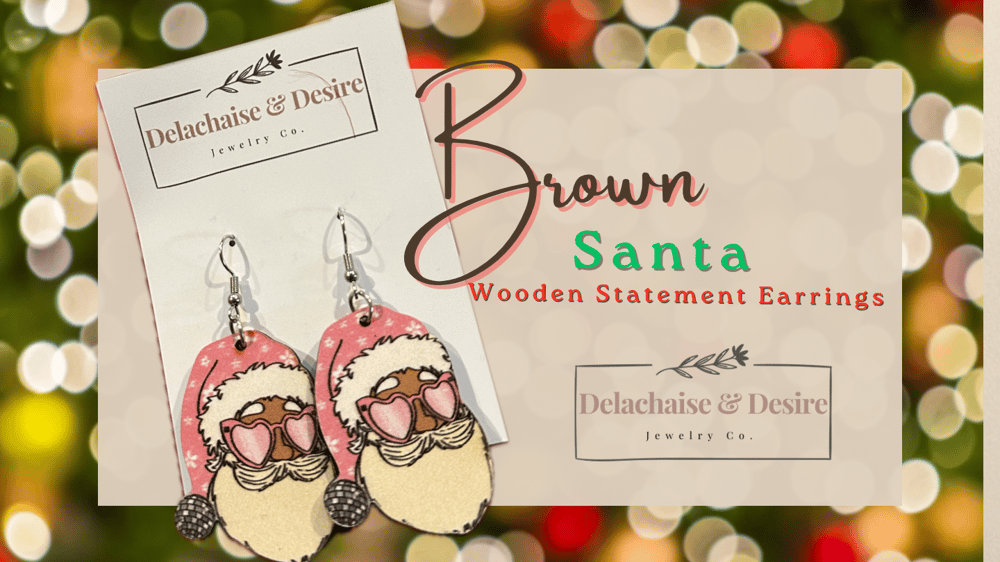 Image of Brown Santa Wooden Statement Earrings