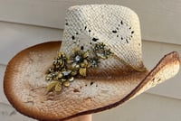 Image 3 of Caramel 2 Tone Cowboy Hat Gold Metal Flower Band 