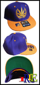 Image of  IRIE NATION TOP SHELF WEED LOGO ON PURPLE & GOLD ADJUSTABLE SNAPBACK HAT