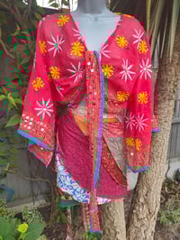 Image 1 of Embroidered Stevie - Red / turquoise trim