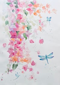 Image 2 of ORIGINAL “Bougainvillea and Dragonflies” 