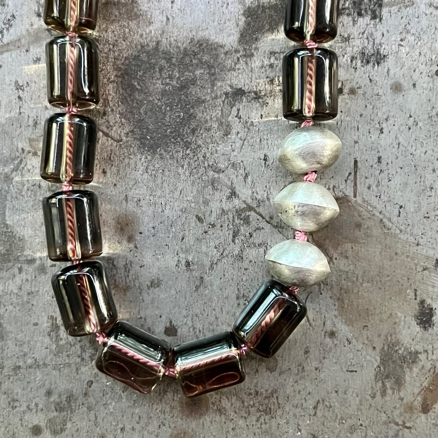 Image of Smokey Quartz & Handmade Sterling Silver Bead Necklace