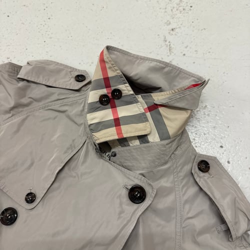 Image of Burberry Double Breasted Nylon Trench, Size Medium