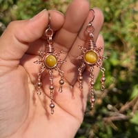 Image 1 of Golden Tigers Eye Sun Earrings with Dangles ☀️💛