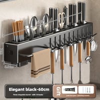 Image 7 of 60cm Wall-mounted Kitchen Organiser Shelf Spice Storage Rack Kitchen Knife Holder Wall 