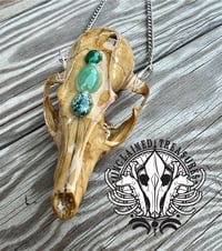 Image 2 of Tea-Stained Fox Skull Statement Necklace with Malachite, Green Onyx, & Tree Agate adornments