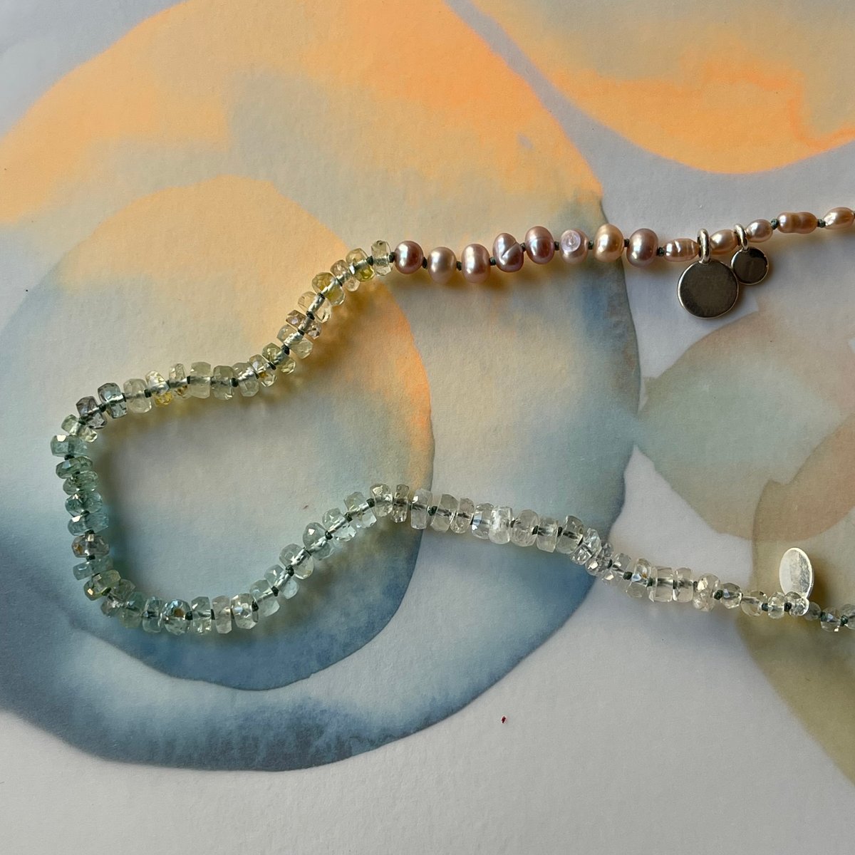Image of aqua and pink pearls necklace