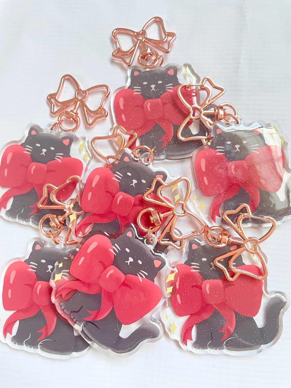 Image of Black cat with bow keychain 