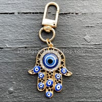 Image 1 of Gold Evil Eye Hamsa Keychain (Just 1 left)