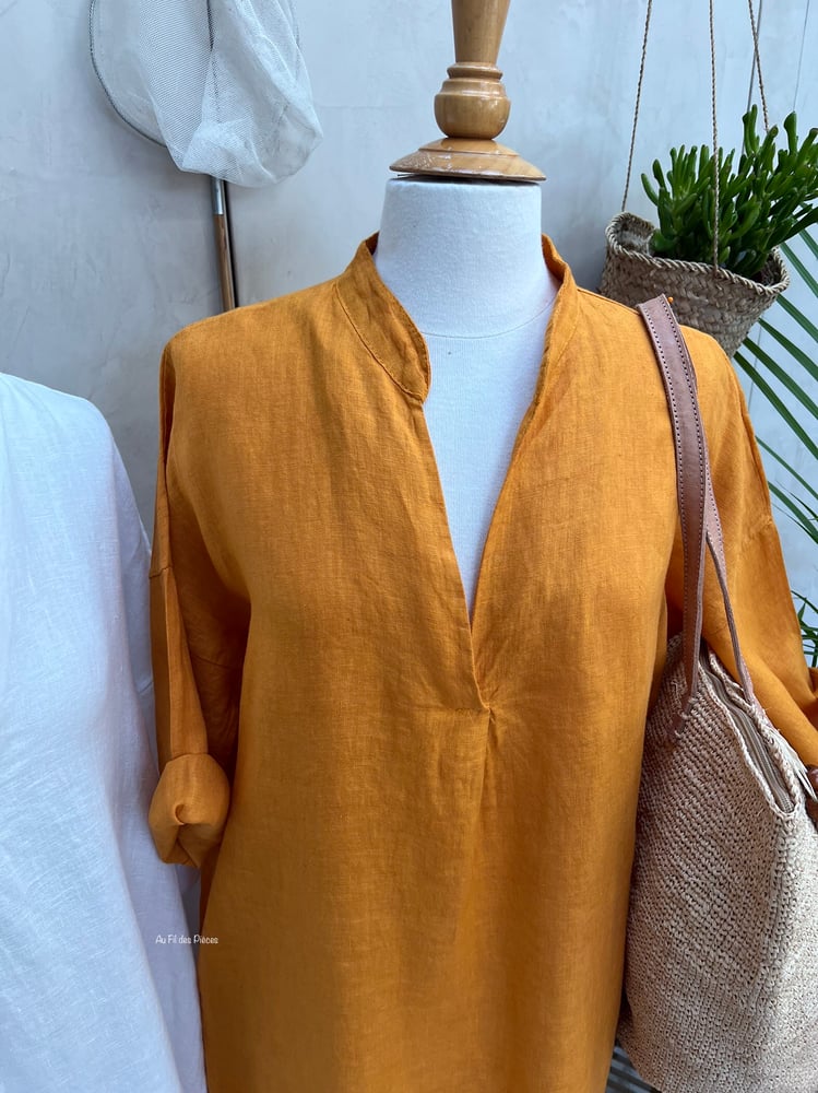Image of Robe Tunique En Lin Cybèle Tangerine 